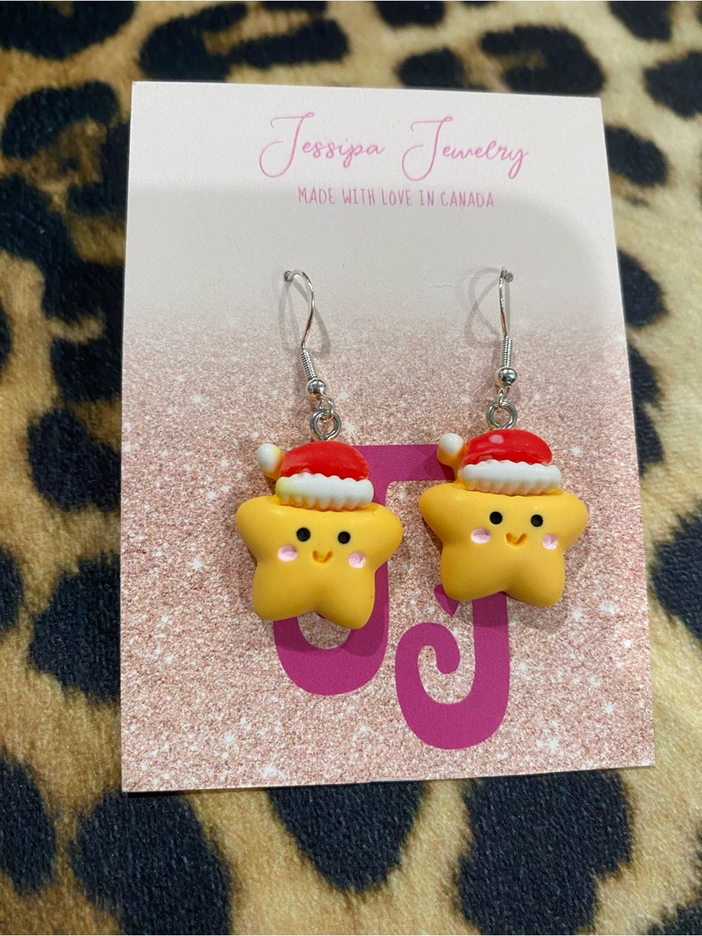 Yellow Star Santa Hat Dangle Earrings